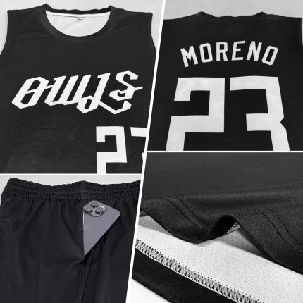 Custom Basketball Jersey with Personalized Name and Number - Black White Round Neck Suit Personalized Black White Round Neck