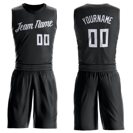 Custom Basketball Jersey with Personalized Name and Number - Black White Round Neck Suit Personalized Black White Round Neck