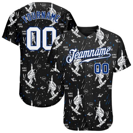 Personalized 3D Astronaut Baseball Jersey in Black and White-Royal Colors Personalized Black White-Royal 3D Astronaut Baseball