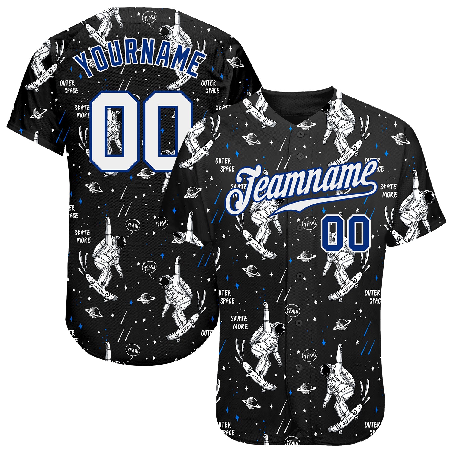 Custom Name and Number 3D Astronaut Pattern Baseball Jersey - Personalized Black White-Royal Team Apparel Personalized Black