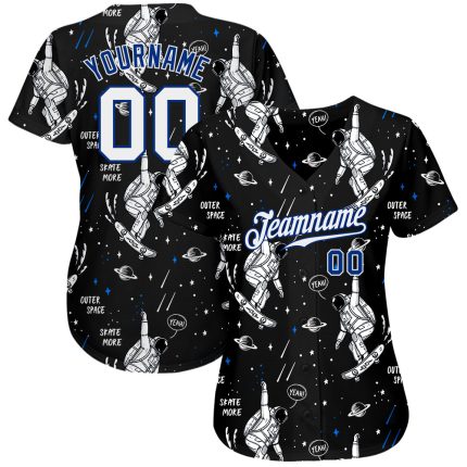 Custom Name and Number 3D Astronaut Pattern Baseball Jersey - Personalized Black White-Royal Team Apparel Personalized Black