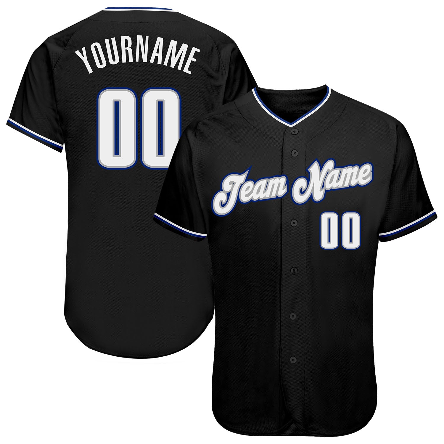Custom Personalized Baseball Jersey - Black White Royal Team Name & Number Personalized Black White-Royal Authentic Baseball