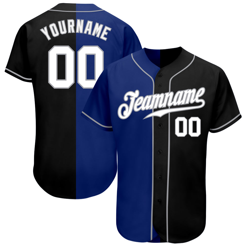 Personalized Black and White Royal Split Fashion Baseball Jersey Personalized Black White-Royal Authentic Split Fashion Baseball