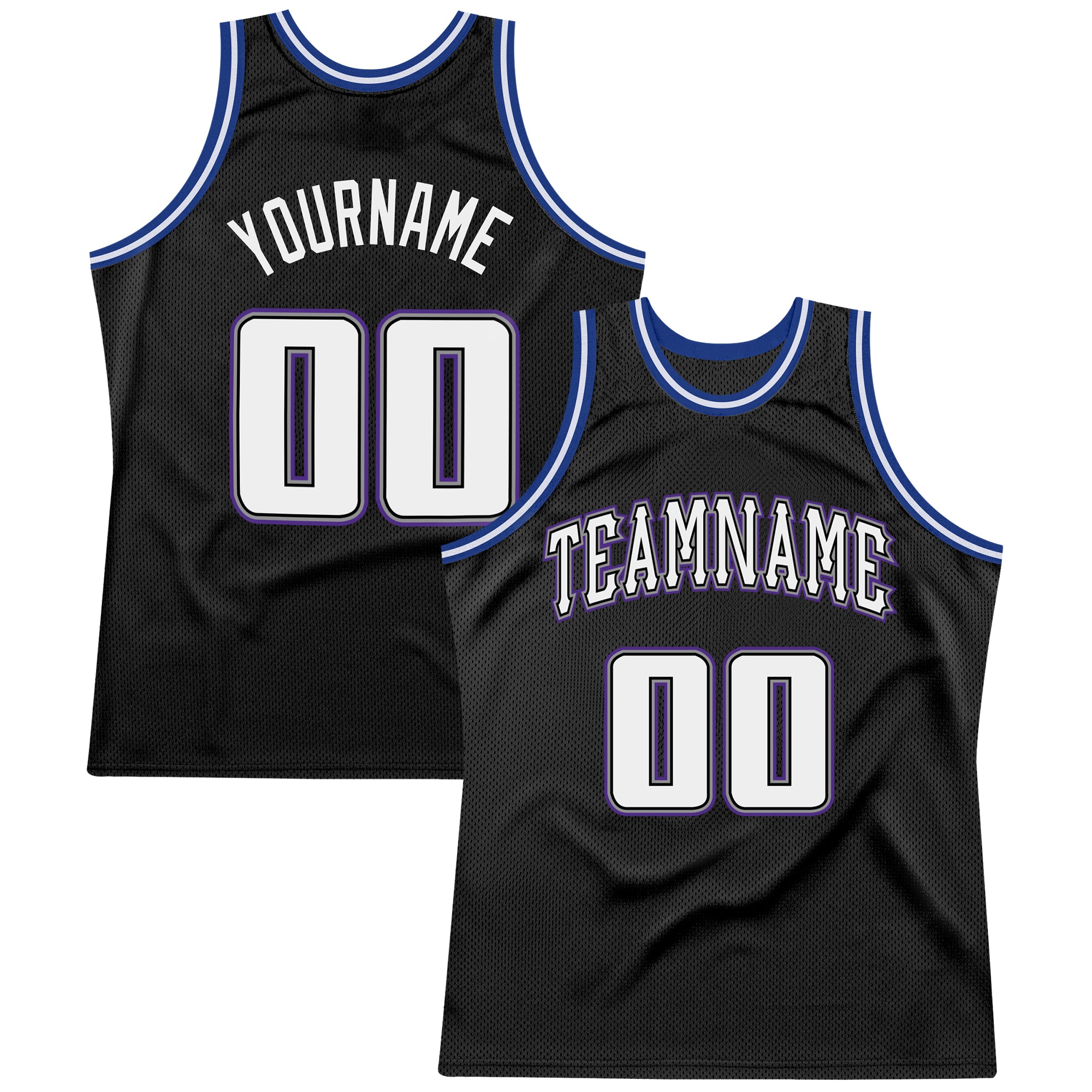 Custom Name Number Black White-Royal Basketball Jersey - Personalized Authentic Throwback Team Apparel Personalized Black