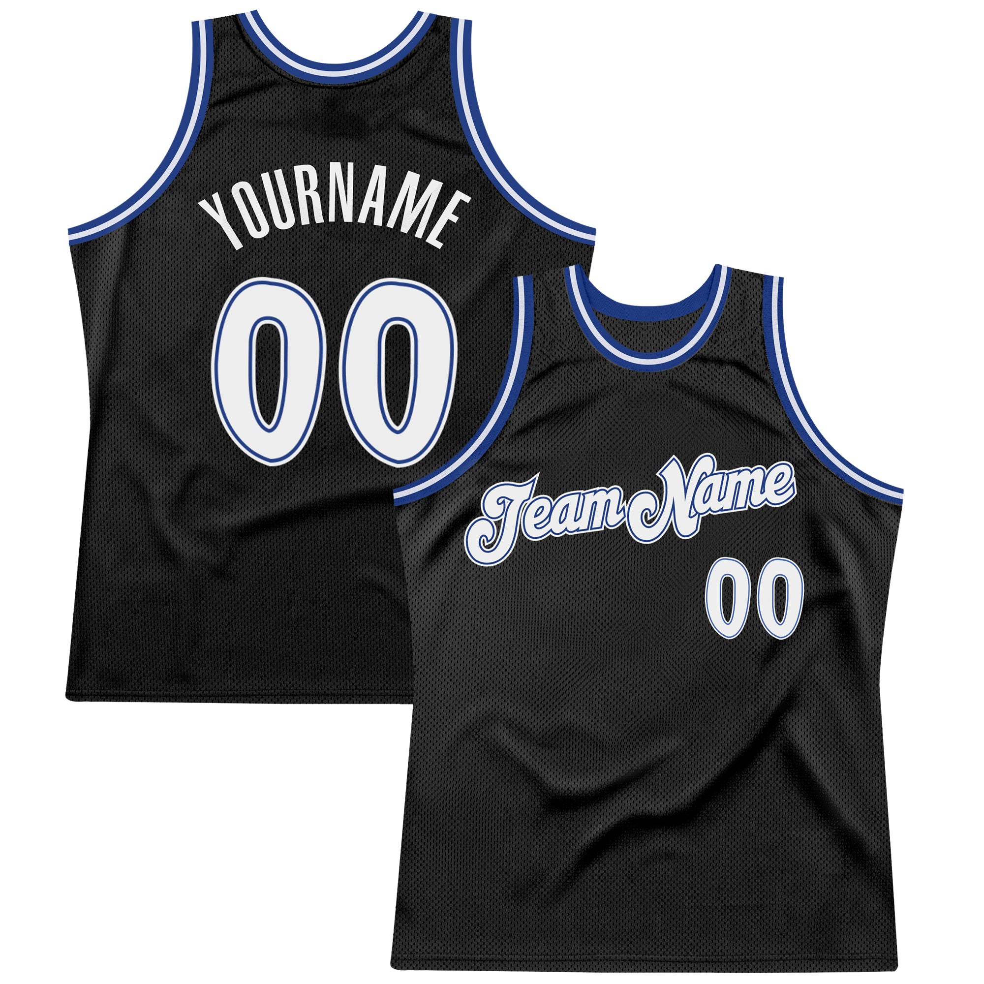 Personalized Authentic Black White-Royal Throwback Basketball Jersey Personalized Black White-Royal Authentic Throwback Basketball