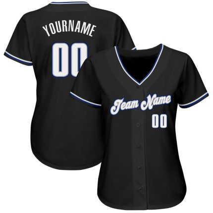 Custom Personalized Baseball Jersey in Black and White-Royal Colors Personalized Black White-Royal Baseball Jersey