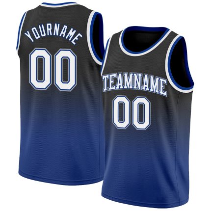Custom Black White Royal Fade Basketball Jersey - Fashion Sports Apparel Personalized Black White-Royal Fade Fashion Basketball