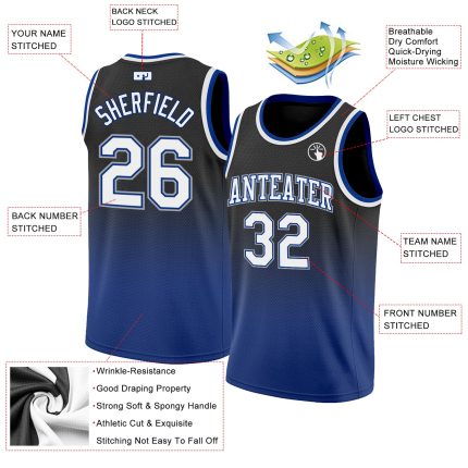 Custom Black White Royal Fade Basketball Jersey - Fashion Sports Apparel Personalized Black White-Royal Fade Fashion Basketball