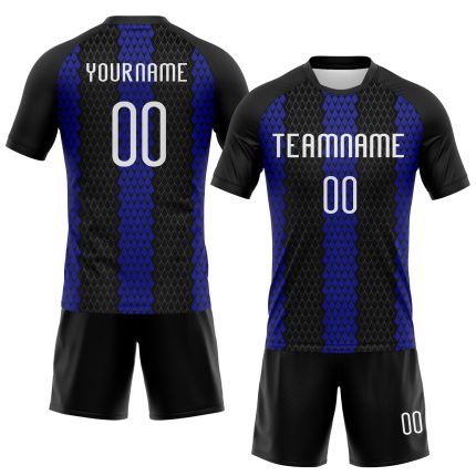 Custom Name Number Geometric Sublimation Volleyball Uniform Jersey - Personalized Black White-Royal Design Personalized Black