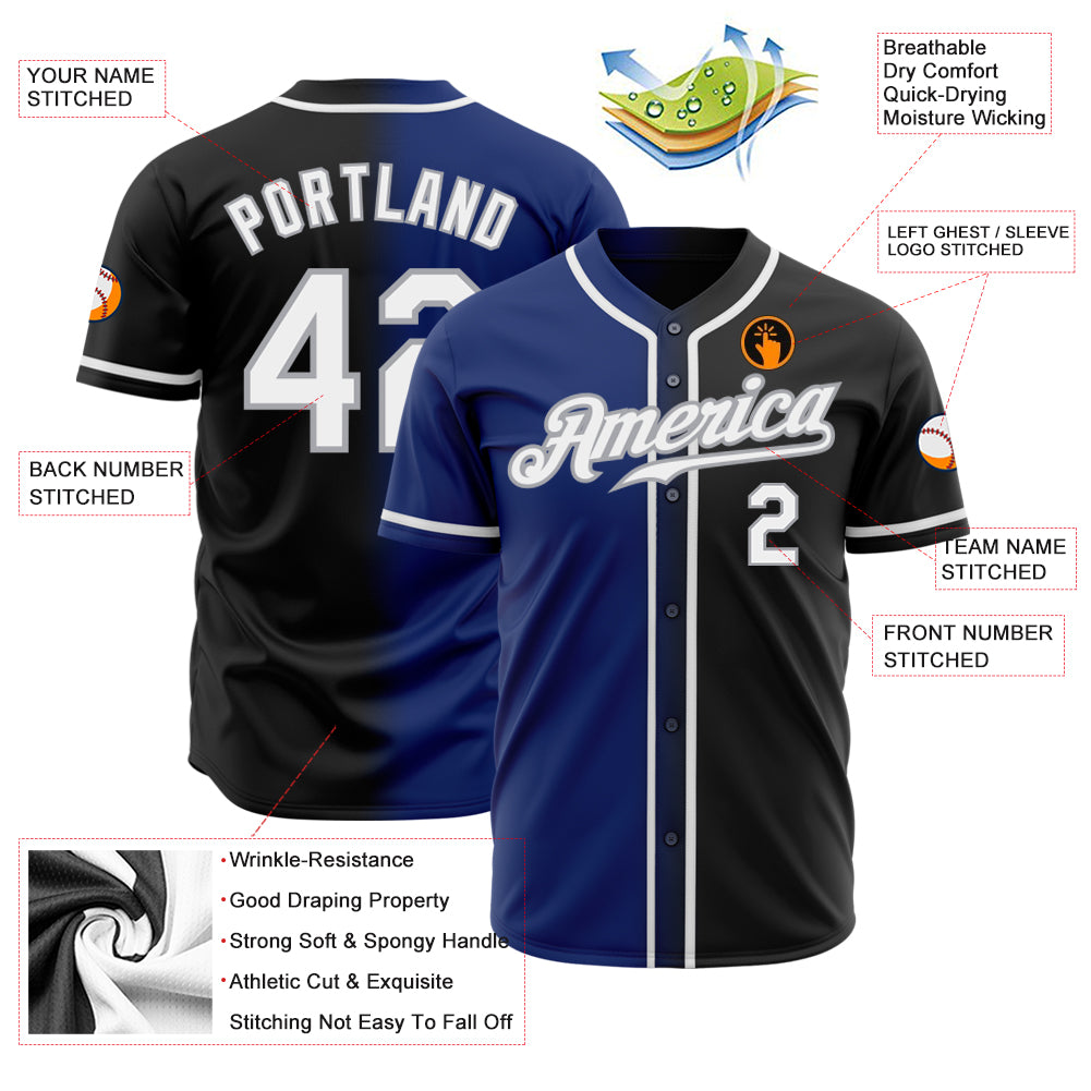 Personalized Black White Royal-Gray Authentic Gradient Fashion Baseball Jersey Team Custom Name and Number Custom Personalized Gradient Baseball Jersey with Name and Number - Black, White, Royal, Gray Personalized Black White Royal-Gray - Image 2
