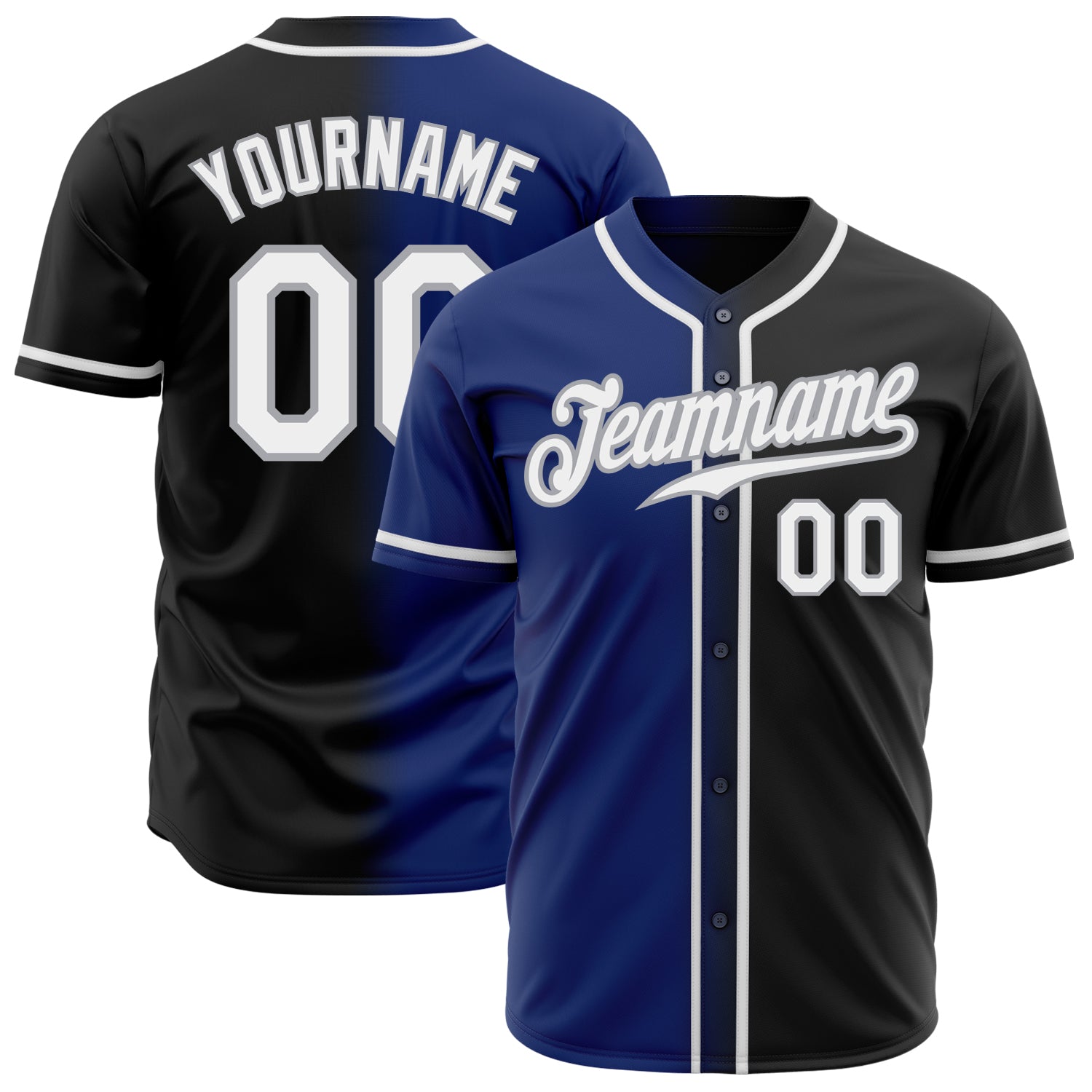 Personalized Black White Royal Gray Gradient Fashion Baseball Jersey for Men and Women Personalized Black White Royal-Gray