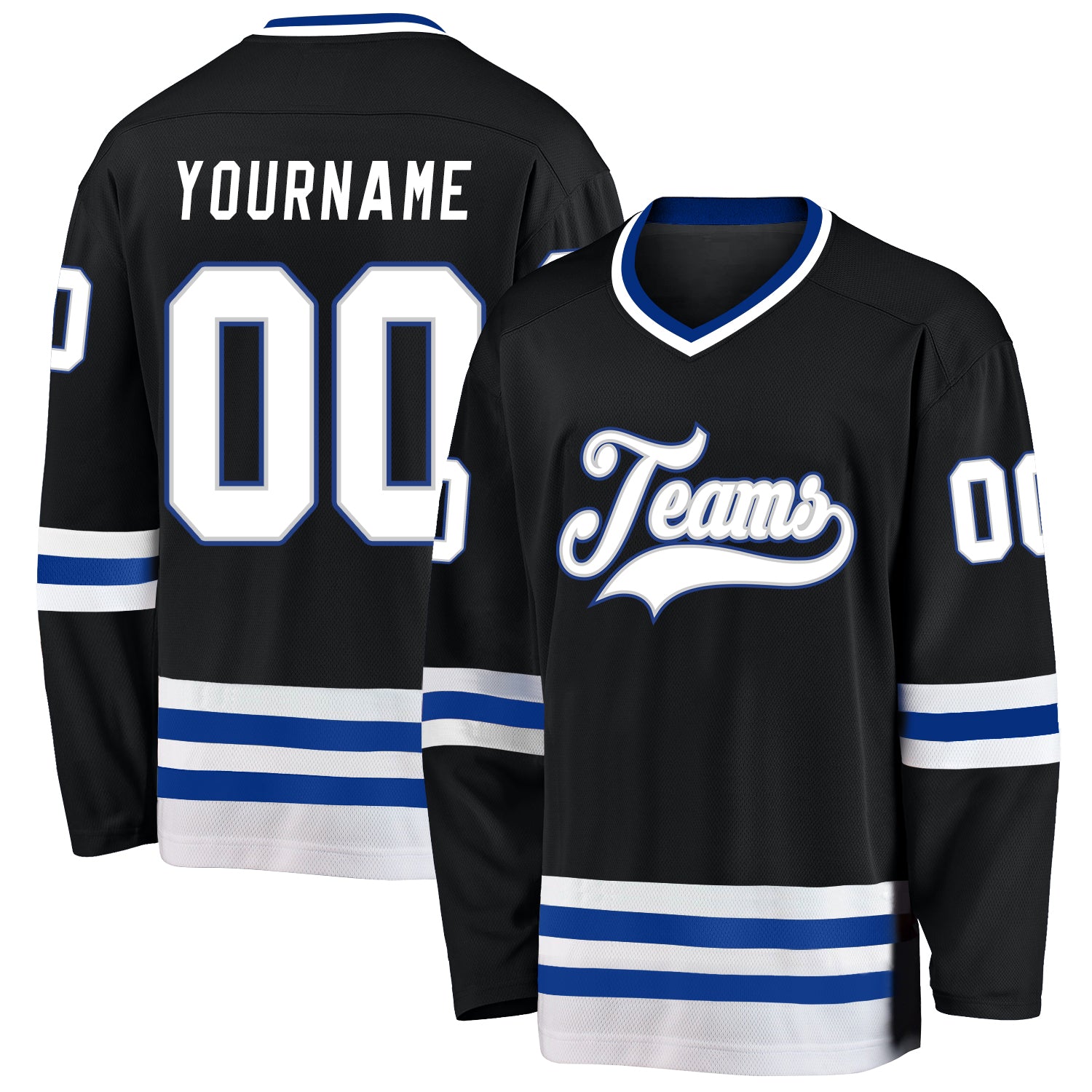Custom Team Hockey Jersey Personalized with Name and Number, Black and White-Royal Design Personalized Black White-Royal