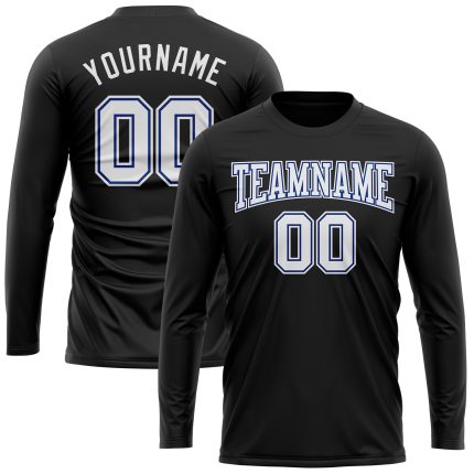 Custom Name and Number Long Sleeve Performance T-Shirt - Personalized Black White-Royal Team Apparel Personalized Black White-Royal