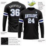Custom Name and Number Long Sleeve Performance T-Shirt - Personalized Black White-Royal Team Apparel Personalized Black White-Royal
