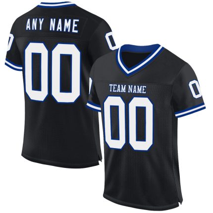Personalized Black White Royal Mesh Football Jersey - Authentic Throwback Style Personalized Black White-Royal Mesh Authentic