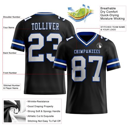 Custom Black and White Royal Mesh Football Jersey - Personalized Team Apparel Personalized Black White-Royal Mesh Football