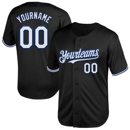 Personalized Black and White Royal Mesh Baseball Jersey - Classic Throwback Style Personalized Black White-Royal Mesh Throwback