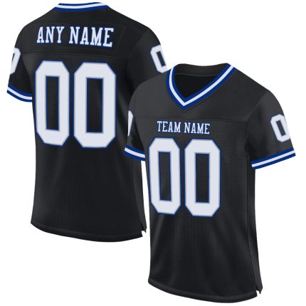 Personalized Black White Royal Mesh Football Jersey - Custom Throwback Style Personalized Black White-Royal Mesh Throwback