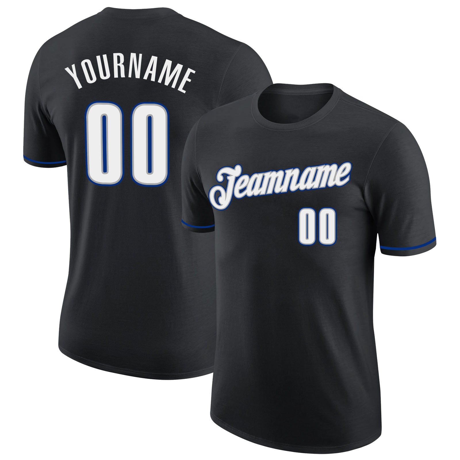 Personalized Performance T-Shirt in Black White-Royal - Customizable Sportswear Personalized Black White-Royal Performance