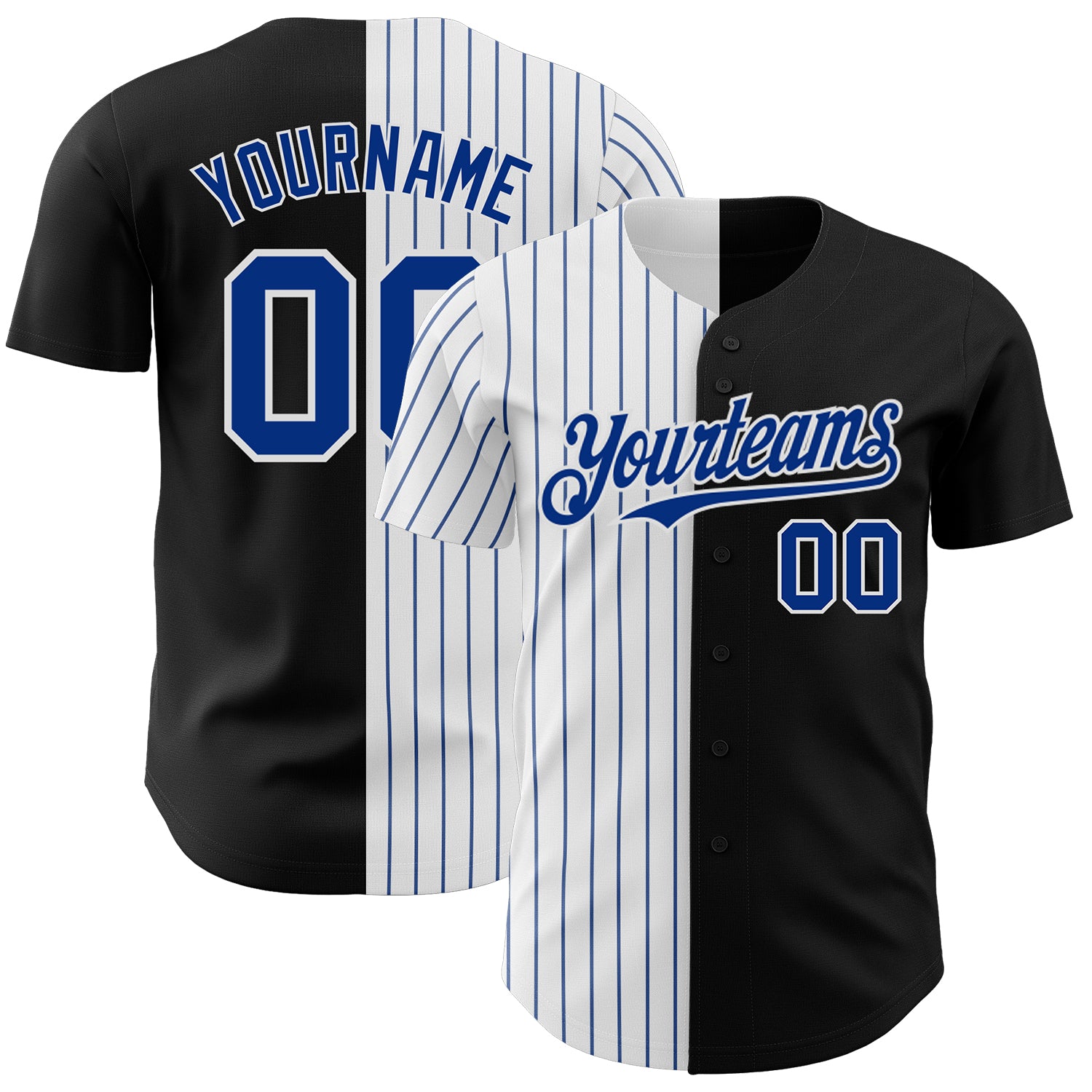Personalized Black White Royal Pinstripe Fashion Baseball Jersey for Men Personalized Black White-Royal Pinstripe Split Fashion