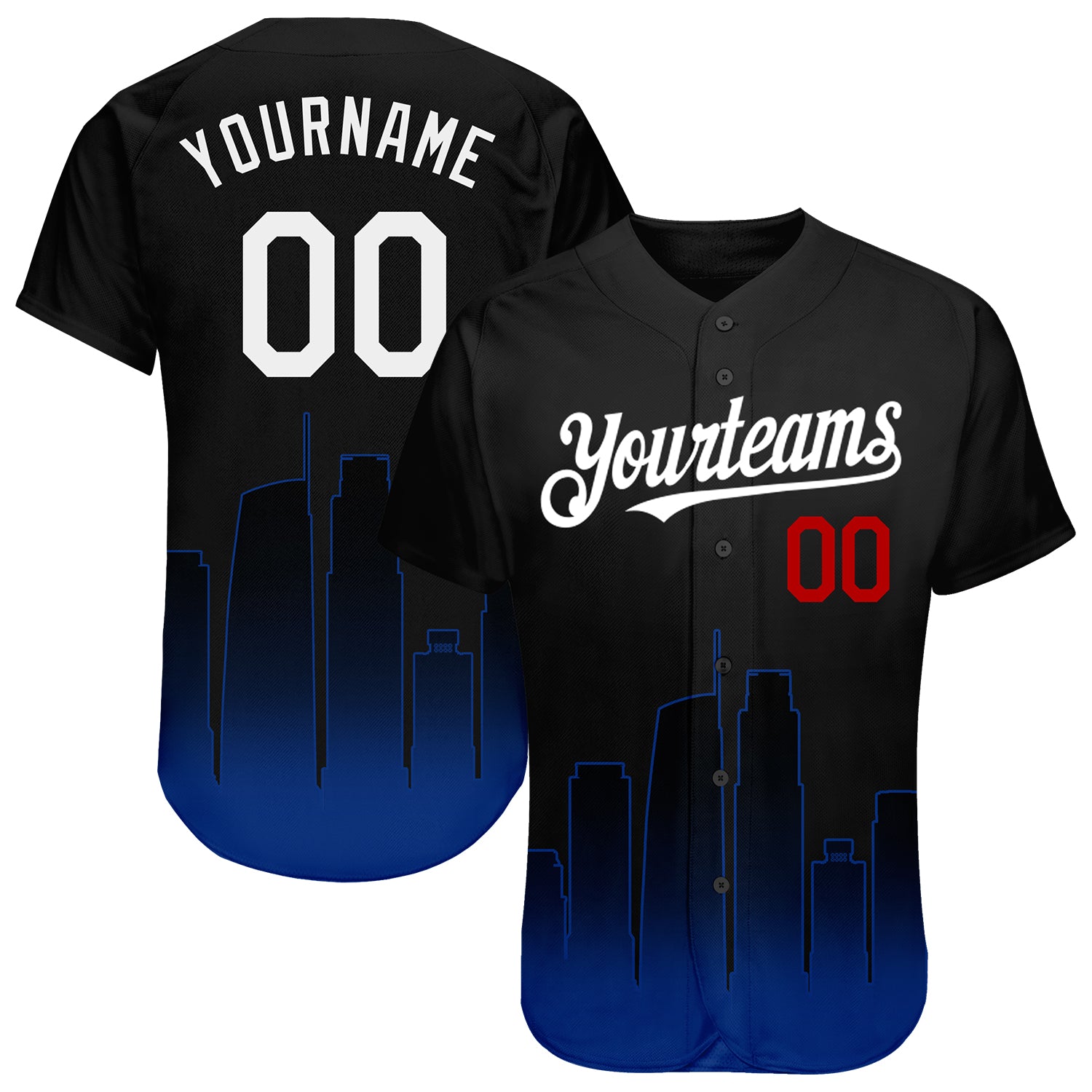 Personalized 3D Los Angeles City Edition Black White Royal Red Fade Baseball Jersey Personalized Black White Royal-Red 3D