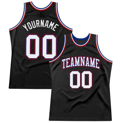 Personalized Throwback Basketball Jersey in Black, White, and Royal-Red Personalized Black White Royal-Red Throwback Basketball