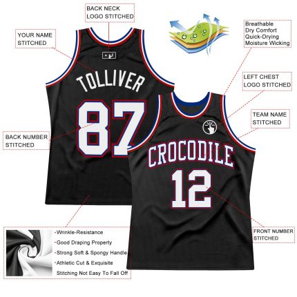 Personalized Throwback Basketball Jersey in Black, White, and Royal-Red Personalized Black White Royal-Red Throwback Basketball