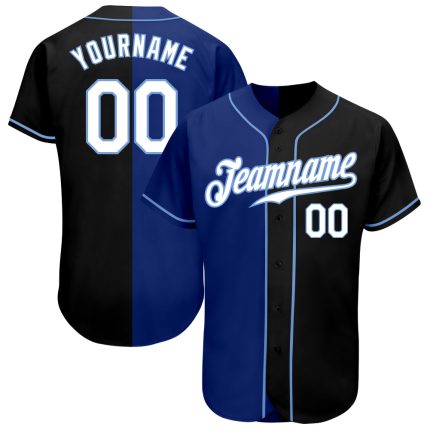 Personalized Black and White Royal Split Fashion Baseball Jersey for Men and Women Personalized Black White-Royal Split Fashion