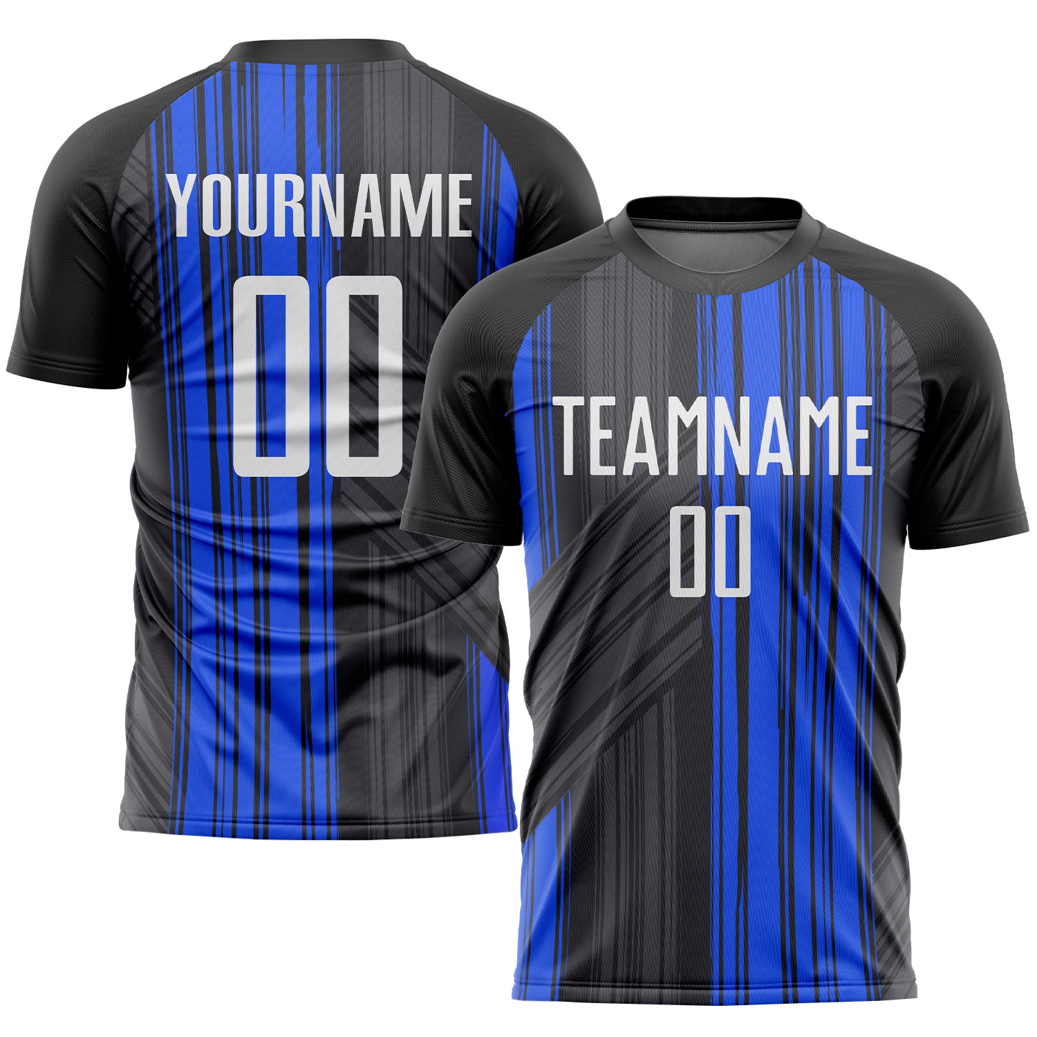 Personalized Black and White Soccer Jersey Sublimation Uniform for Youth and Adults Personalized Black White-Royal Sublimation