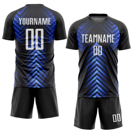 Custom Black White-Royal Sublimation Soccer Jersey Uniform for Kids and Adults Personalized Black White-Royal Sublimation