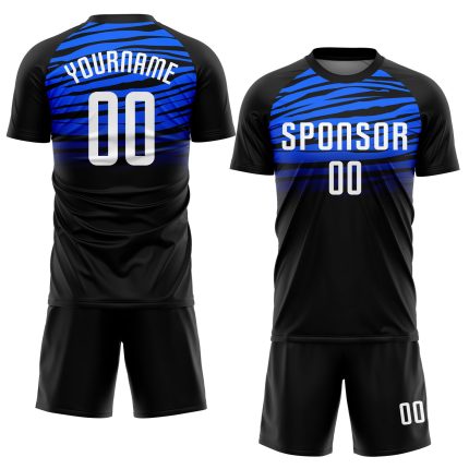 Personalized Soccer Jersey Black White-Royal Sublimation Uniform for Kids 4 Personalized Black White-Royal Sublimation Soccer