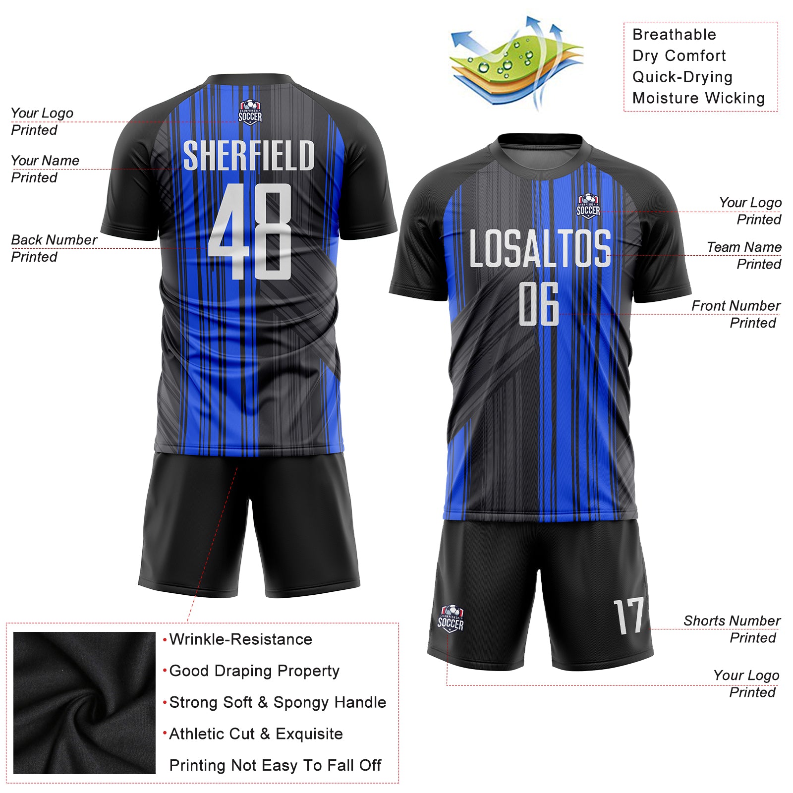 Personalized Black White-Royal Sublimation Soccer Uniform Jersey Personalized Sublimation Soccer Jersey - Black White-Royal Uniform Personalized Black White-Royal Sublimation Soccer Uniform - Image 5