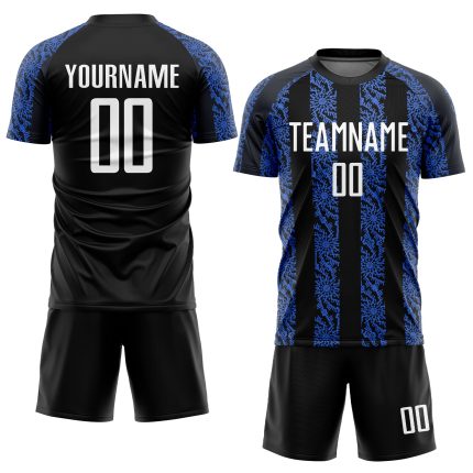 Personalized Soccer Jersey - Black White-Royal Sublimation Uniform Personalized Black White-Royal Sublimation Soccer Uniform