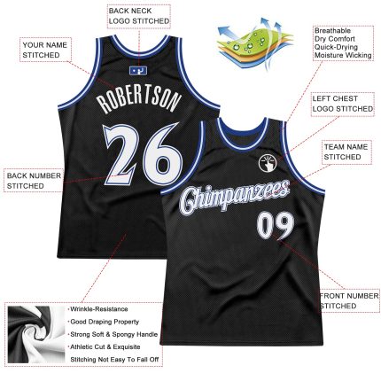 Personalized Throwback Basketball Jersey Black White-Royal Style 2 Personalized Black White-Royal Throwback Basketball Jersey