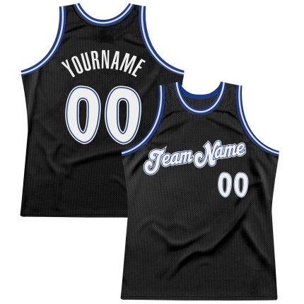 Personalized Throwback Basketball Jersey Black White-Royal Style 2 Personalized Black White-Royal Throwback Basketball Jersey