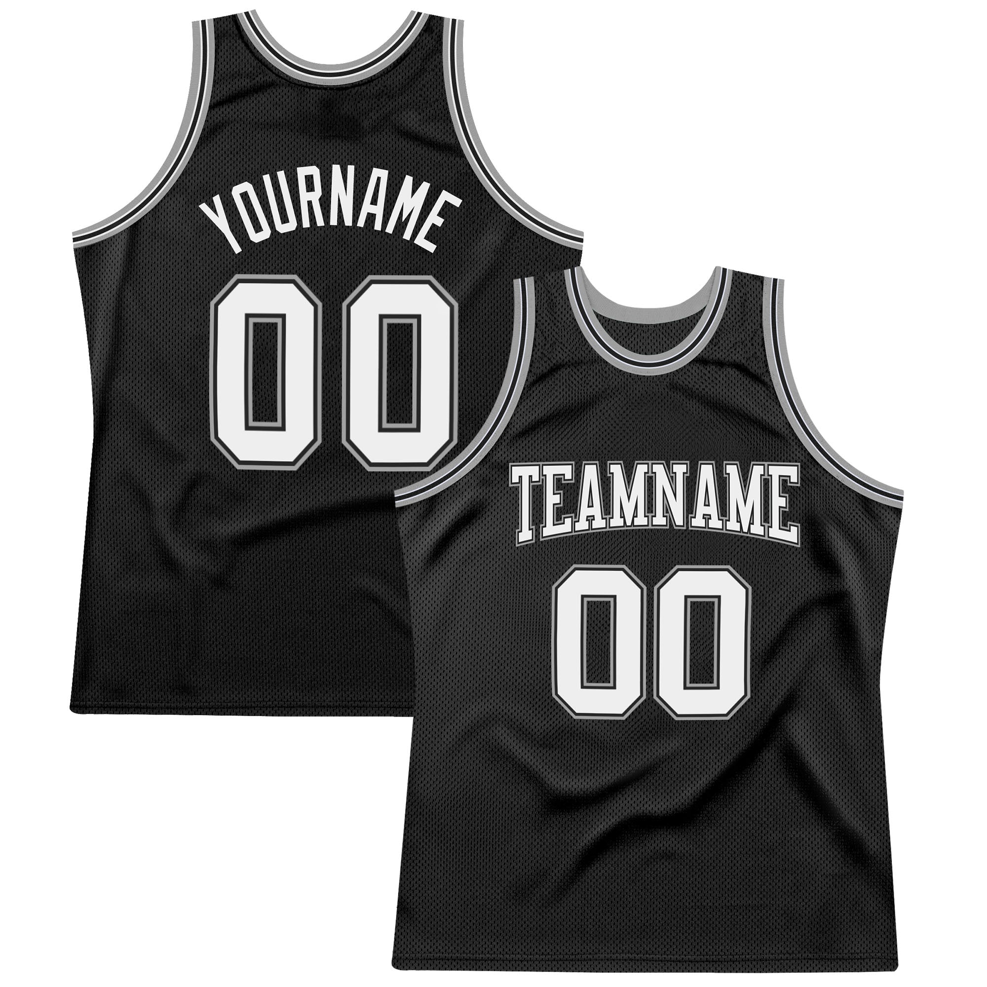 Custom Name Number Personalized Basketball Jersey Black White Silver Authentic Throwback Personalized Black White-Silver