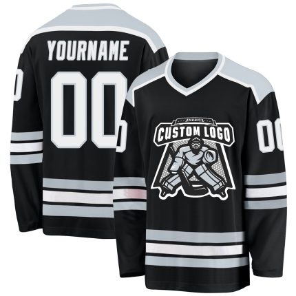 Custom Black White Silver Hockey Jersey - Personalized Sports Apparel Personalized Black White-Silver Hockey Jersey