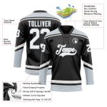 Personalized Black White-Silver Hockey Jersey with Lace Neck Design Personalized Black White-Silver Hockey Lace Neck Jersey
