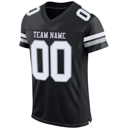 Custom Team Name Number Black White Silver Mesh Football Jersey - Personalized Authentic Jersey Personalized Black White-Silver