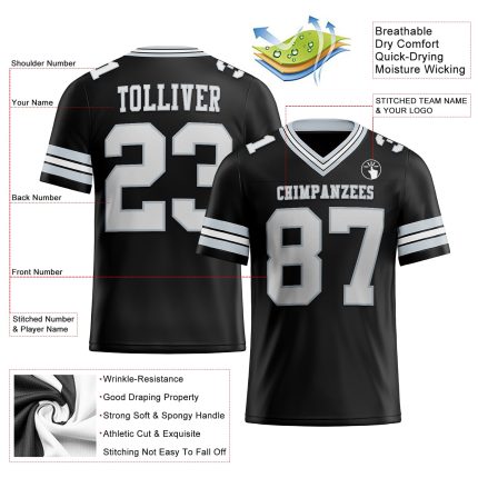 Personalized Black White Silver Mesh Football Jersey for Kids - Custom Sports Apparel 3 Personalized Black White-Silver Mesh
