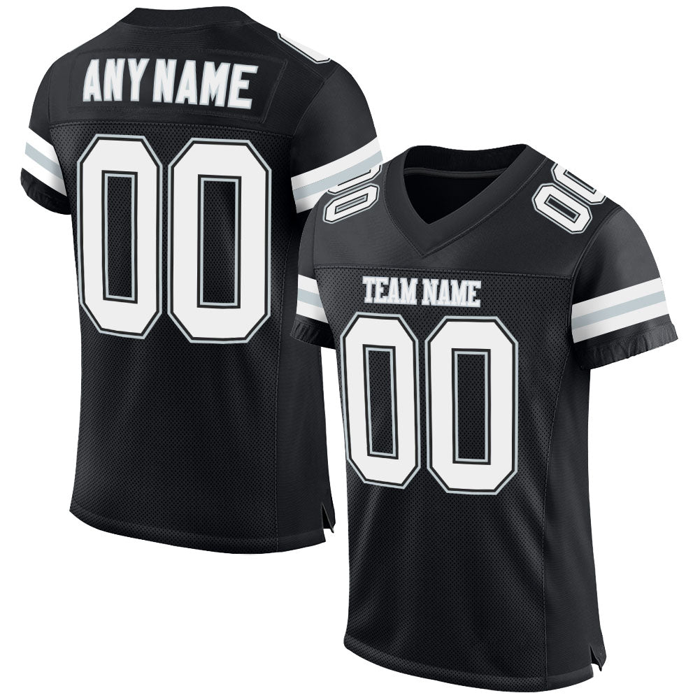 Personalized Football Jersey - Black White Silver Mesh Design for Custom Team Wear Personalized Black White-Silver Mesh Football