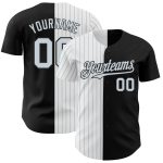 Custom Name Number Baseball Jersey - Personalized Black White-Silver Pinstripe Authentic Split Fashion Personalized Black