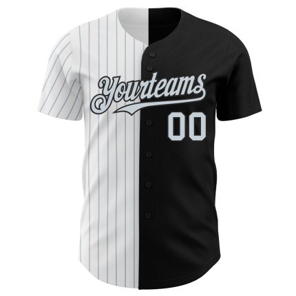 Personalized Black White Silver Pinstripe Baseball Jersey - Fashion Split Style Jersey Personalized Black White-Silver Pinstripe