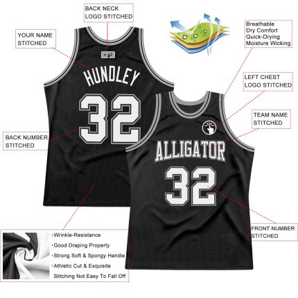 Personalized Black and Silver Throwback Basketball Jersey for Men and Women Personalized Black White-Silver Throwback Basketball