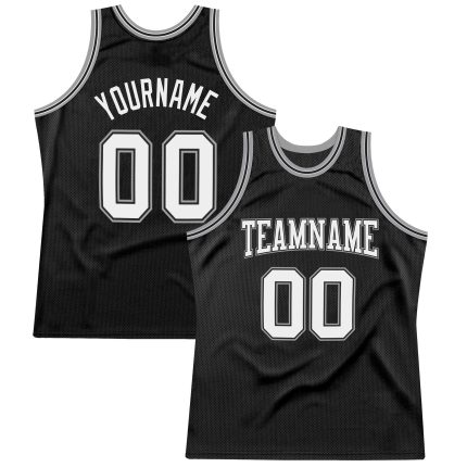 Personalized Black and Silver Throwback Basketball Jersey for Men and Women Personalized Black White-Silver Throwback Basketball