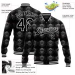 Personalized Skull 3D Bomber Jacket for Men, Black and White Varsity Full-Snap Letterman Fashion Personalized Black White