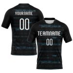 Custom Volleyball Jersey with Bright Lines - Personalized Black White-Sky Blue Uniform with Name and Number Personalized