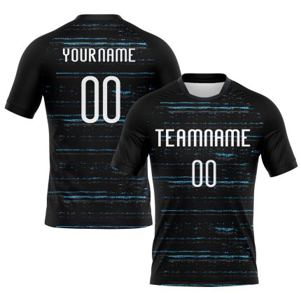 Custom Volleyball Jersey with Bright Lines - Personalized Black White-Sky Blue Uniform with Name and Number Personalized