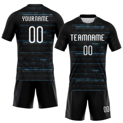 Custom Volleyball Jersey with Bright Lines - Personalized Black White-Sky Blue Uniform with Name and Number Personalized