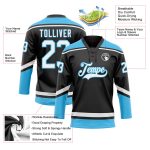 Custom Black and Sky Blue Hockey Jersey with Personalized Name and Number Personalized Black White-Sky Blue Hockey Lace Neck